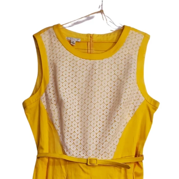London style collection yellow A line belted dress Womens 16 NWT flare skirt - Picture 2 of 10
